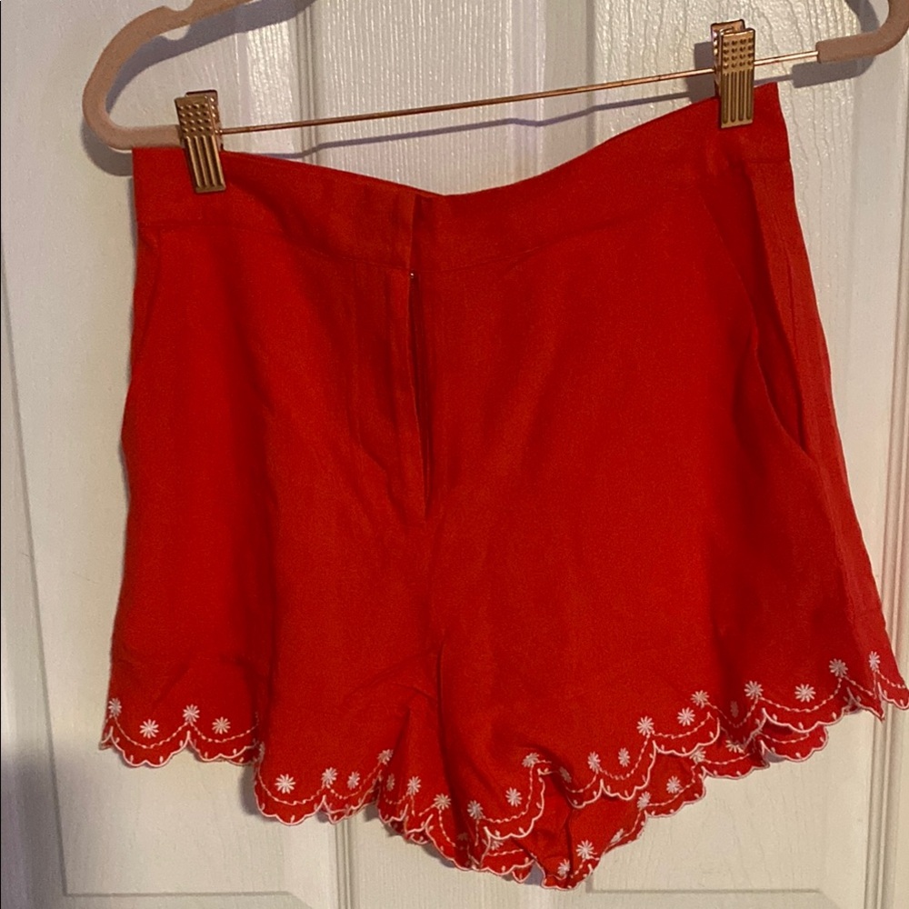 Chic Red Embroidered Shorts